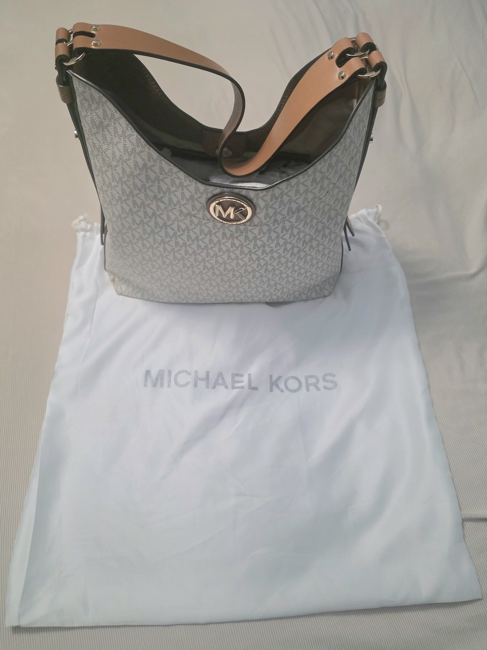 Michael Kors MK Logo Hobo with Tan Leather Straps